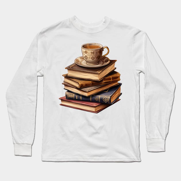 Books & Coffee Long Sleeve T-Shirt by Chromatic Fusion Studio